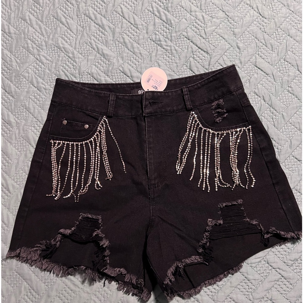 Rhinestone High Waisted Shorts